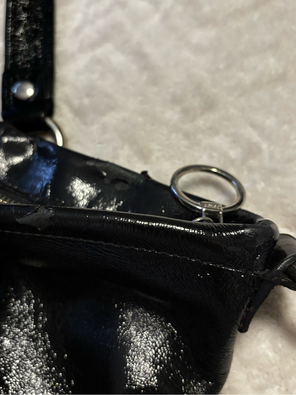 Coach Poppy Black Patent Shoulder / Overnight Tote Bag with Silver Hardware - Picture 4 of 13